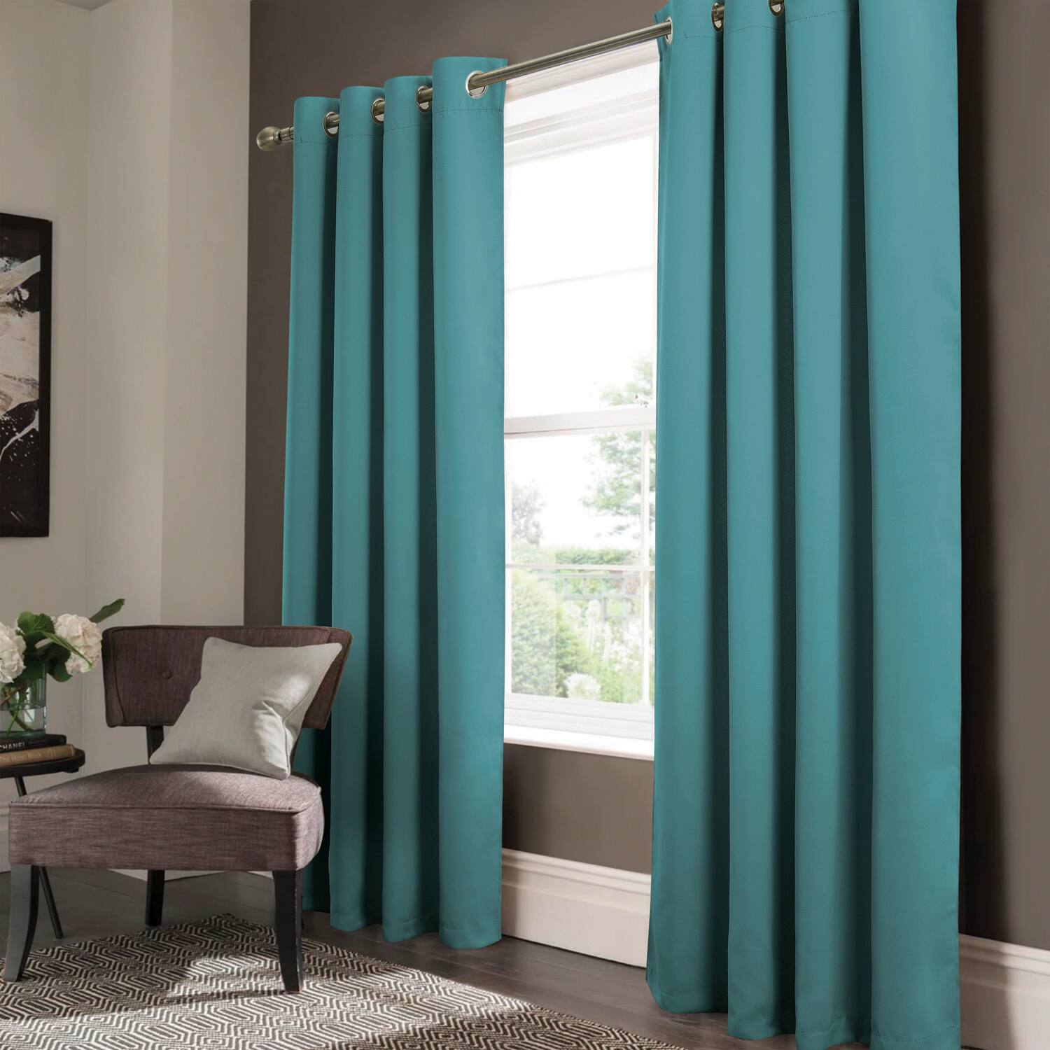 Angle. RT Designers Collection - RT Designer Collection Anchorage Blackout Grommet Luxurious Modern Design Curtain Panel 54" x 95" Turquoise - Turquoise.