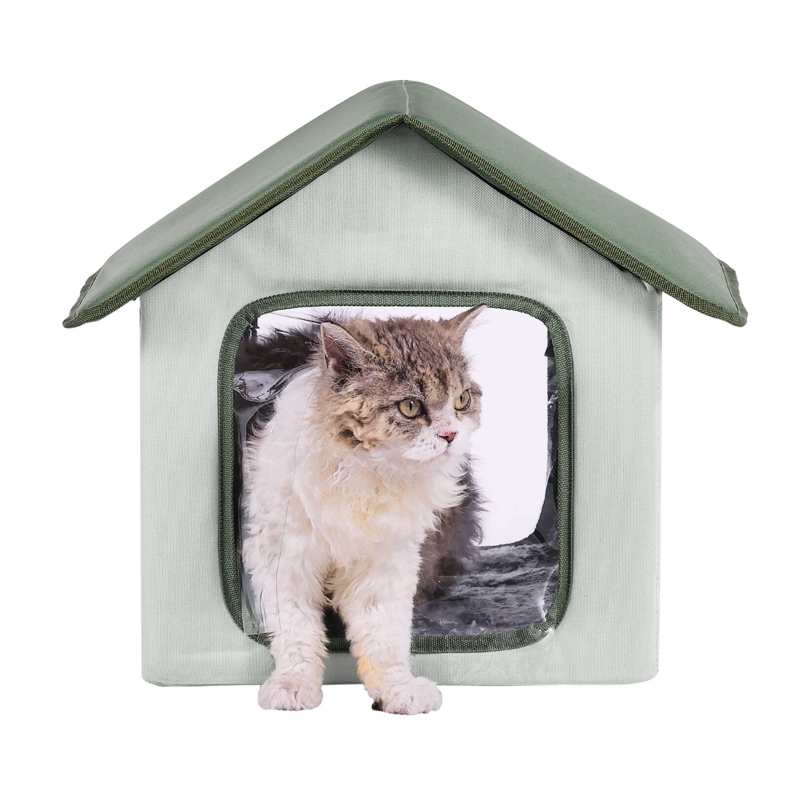 Alt View 5. VEVOR - Heated Cat House, Outdoor Kitty Shelter with Adjustable Temperature and Timer, 600D Oxford Cloth Foldable Cat Shelter.