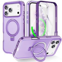 Dteck - for Apple iPhone 17 Pro Max Mag Safe Case, Ring Stand Built-in Screen Protector Full Body Cover - Purple