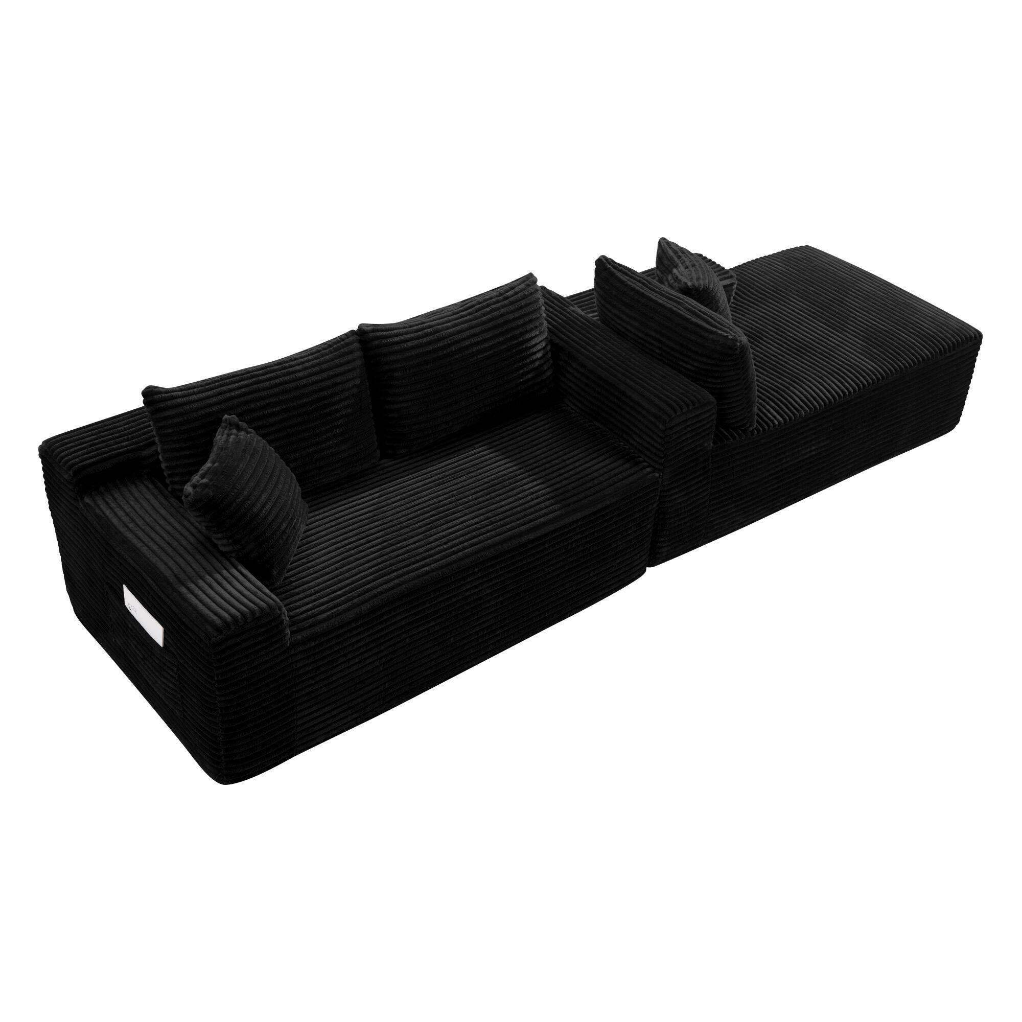 Alt View 7. Meqiodas - 94.5" Modular Sectional Sofa, Convertible Sofa Bed, No Assembly Required Cloud Couch with Deep Seat, for Living Room - Black.