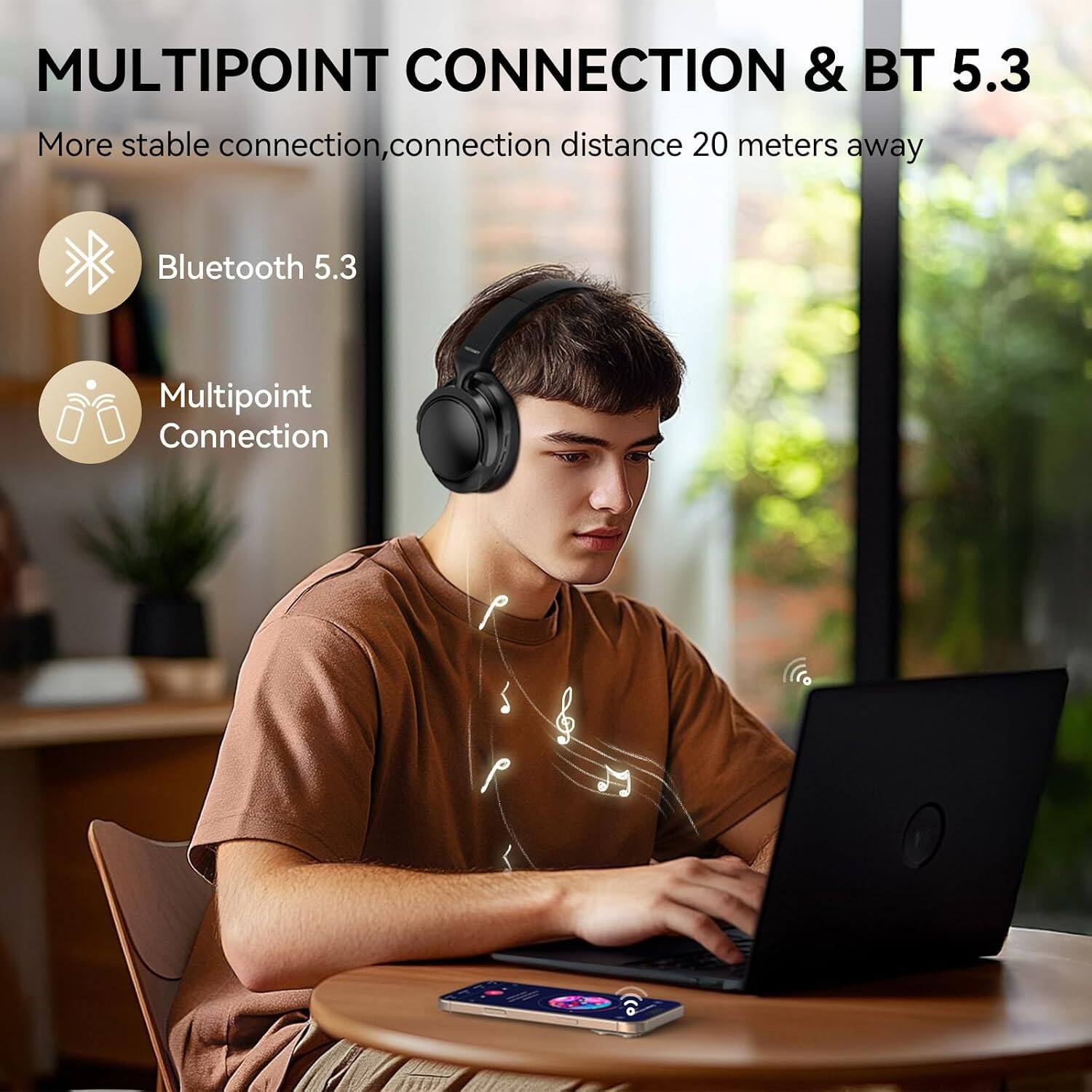 TECKNET Noise Cancelling Headphones, Wireless & Wired, 70H, Over Ear ...