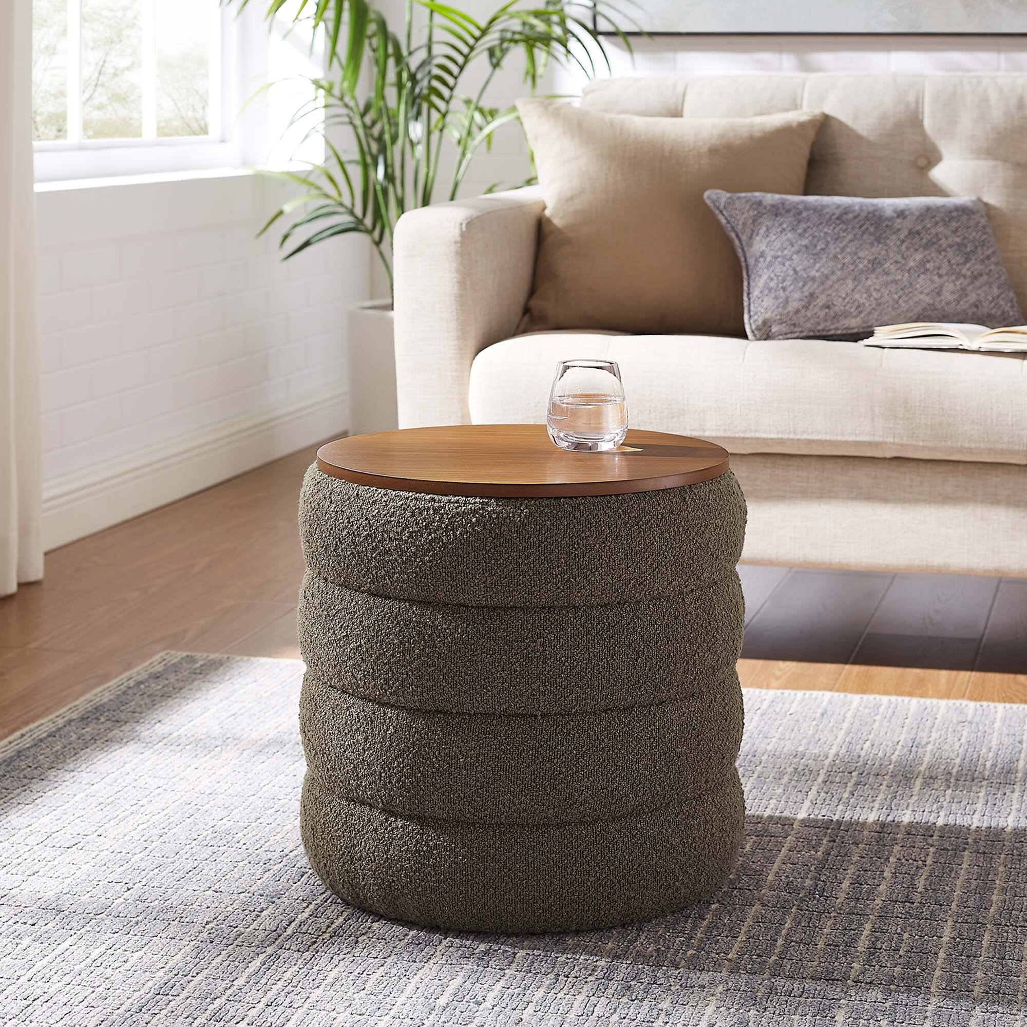 Alt View 1. Modway - Mezzo Round Boucle Fabric Storage Ottoman by Modway - Pebble.
