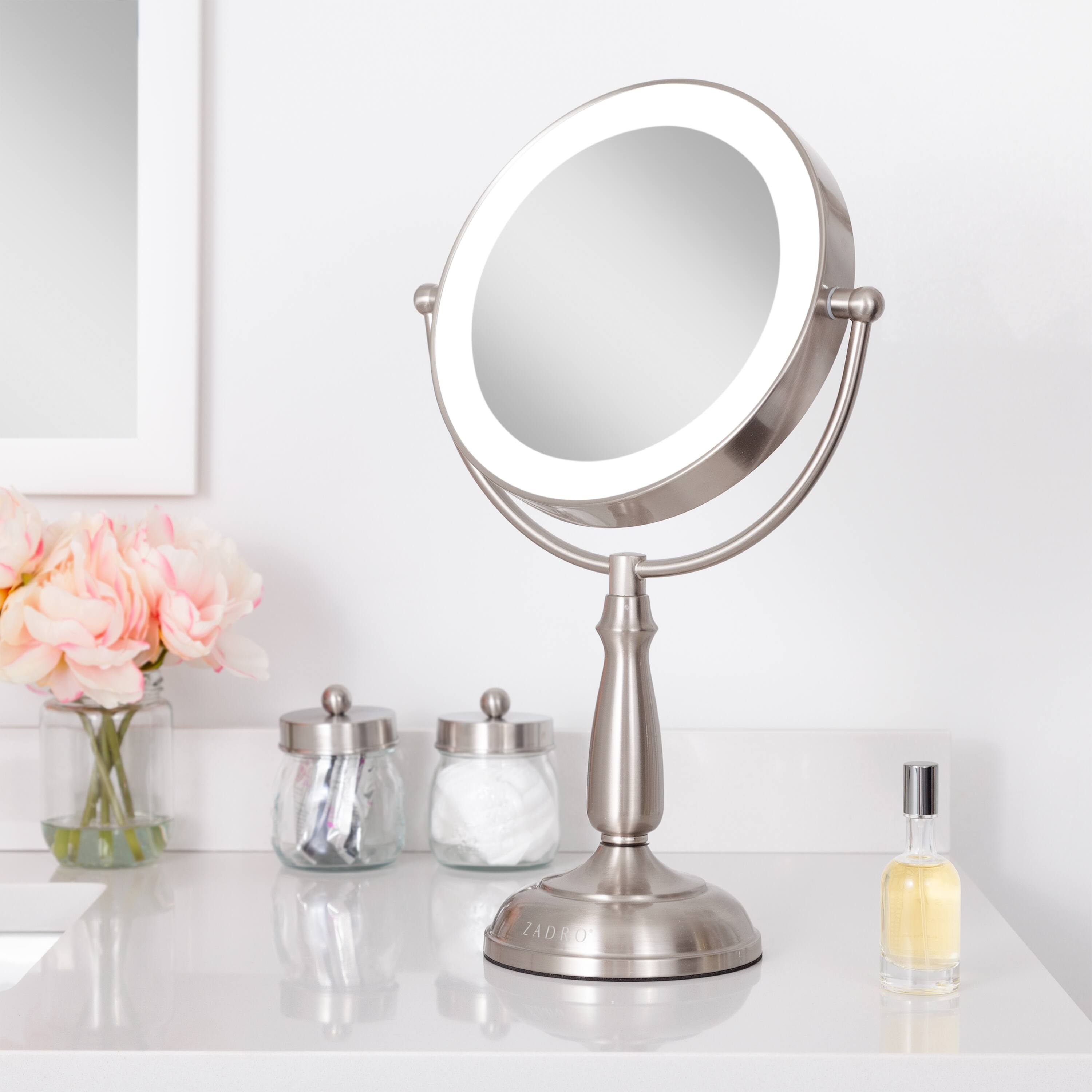 Left. Zadro - LED Lighted Makeup Mirror with Touch Control and Magnification Options 5X, 10X, 12X - Satin Nickel.