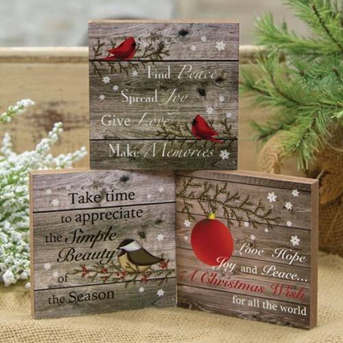 Sure, here is the corrected and grouped text:

---

**First Card:**
- Find Peace
- Spread Joy
- Give Love
- Make Memories

**Second Card:**
- Take time to appreciate the Simple Beauty of the Season

**Third Card:**
- Love, Hope, Joy and Peace...
- A Christmas Wish for all the world

---