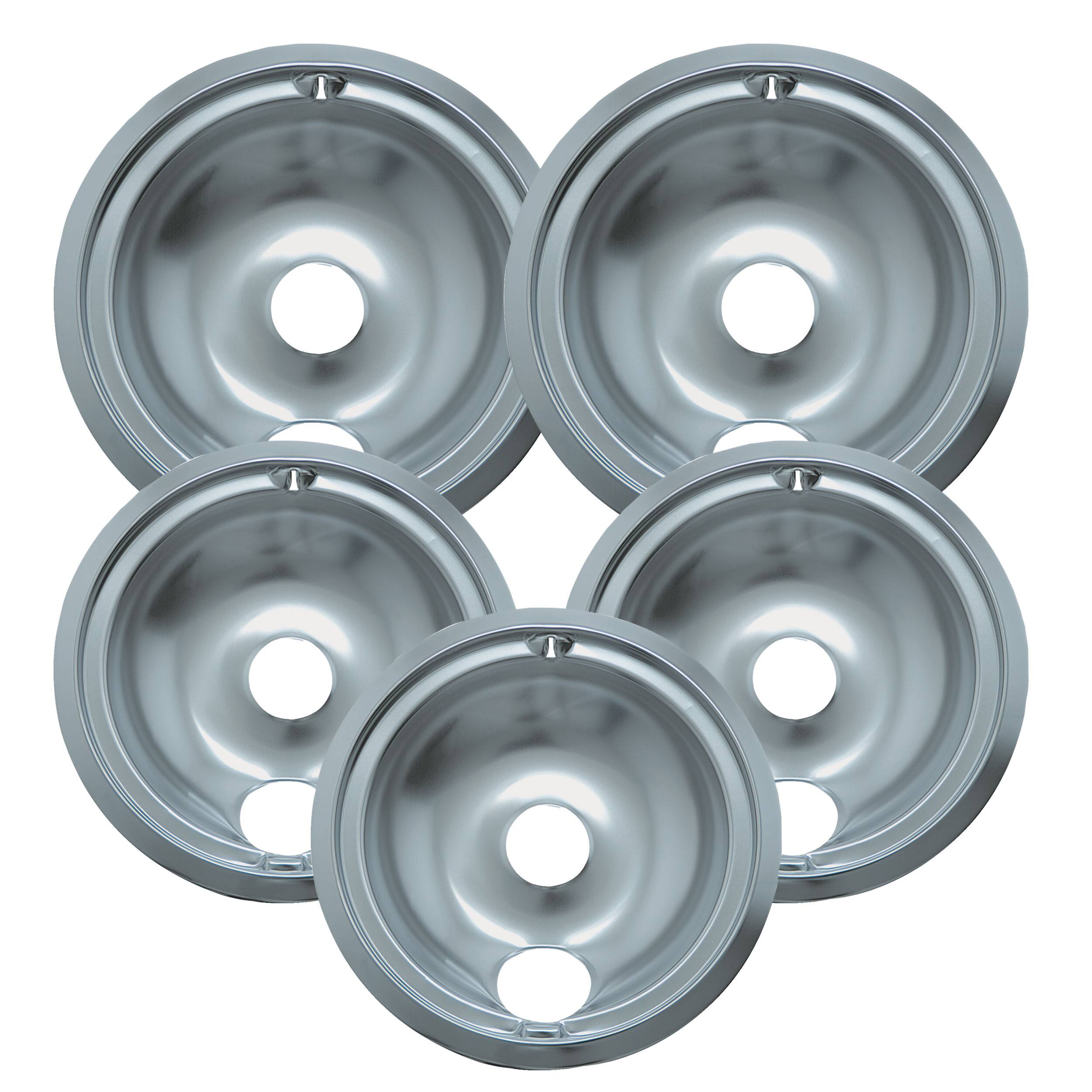 Alt View 1. Range Kleen - Range Kleen 16675X Style B 5pk Economy Chrome Plated Drip Bowls, 2 Large and 3 Small.