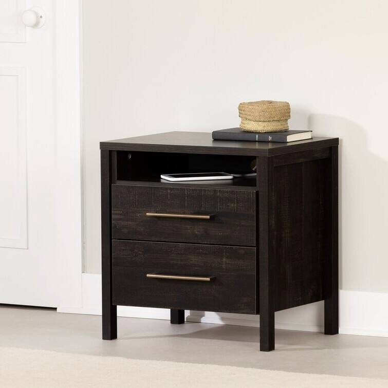 Angle. Hivvago - Hivvago Modern Java 2 Drawer Nightstand Cubby Storage Shelf - Brown.