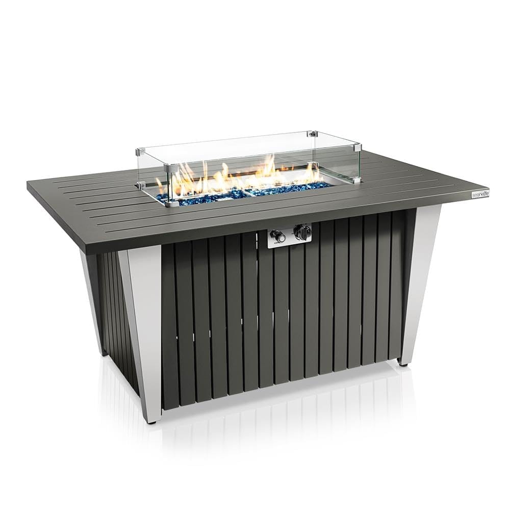 SereneLife - Outdoor Propane Fire Pit Table, 50,000 BTU, CSA/ETL Certified, Adjustable Flame, Glass Rocks - SLFPSX55 - Black