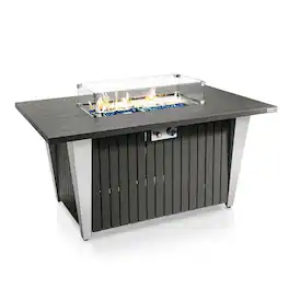 SereneLife - Outdoor Propane Fire Pit Table, 50,000 BTU, CSA/ETL Certified, Adjustable Flame, Glass Rocks - SLFPSX55 - Black