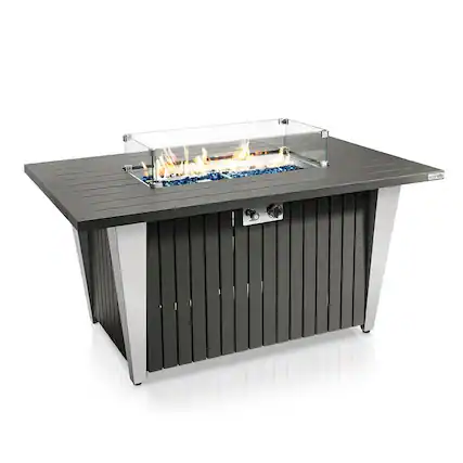 Front. SereneLife - SereneLife Outdoor Propane Fire Pit Table, 50,000 BTU, CSA/ETL Certified, Adjustable Flame, Glass Rocks - SLFPSX55 - Black.