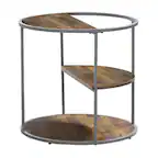 Front. Manhattan Lane - Lenn 24 Inch 3 Tier Round Brown Side End Table, Half Shelf, Gray Frame - Brown, Gray.
