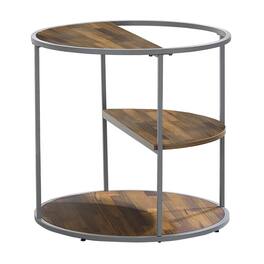 Manhattan Lane - Lenn 24 Inch 3 Tier Round Brown Side End Table, Half Shelf, Gray Frame - Brown, Gray