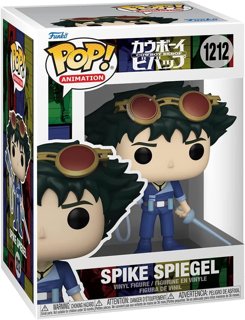 Sure, here is the corrected and grouped text from the image:

---

**Top Left:**
- Funko POP! Animation

**Top Center:**
- COWBOY BEBOP
- 1212

**Top Right:**
- SPIKE SPIEGEL

**Middle:**
- SPIKE SPIEGEL
- VINYL FIGURE / FIGURINE EN VINYLE / FIGURA DE VINIL

**Bottom:**
- WARNING: CHOKING HAZARD. Small parts. Not suitable for children under 36 months.
- ATTENTION: DANGER D'ÉTOUFFEMENT. Petites pièces. Ne convient pas aux enfants de moins de 36 mois.
- ADVERTENCIA: PELIGRO DE ASFIXIA. Partes pequeñas. No es adecuado para niños menores de 36 meses.

---