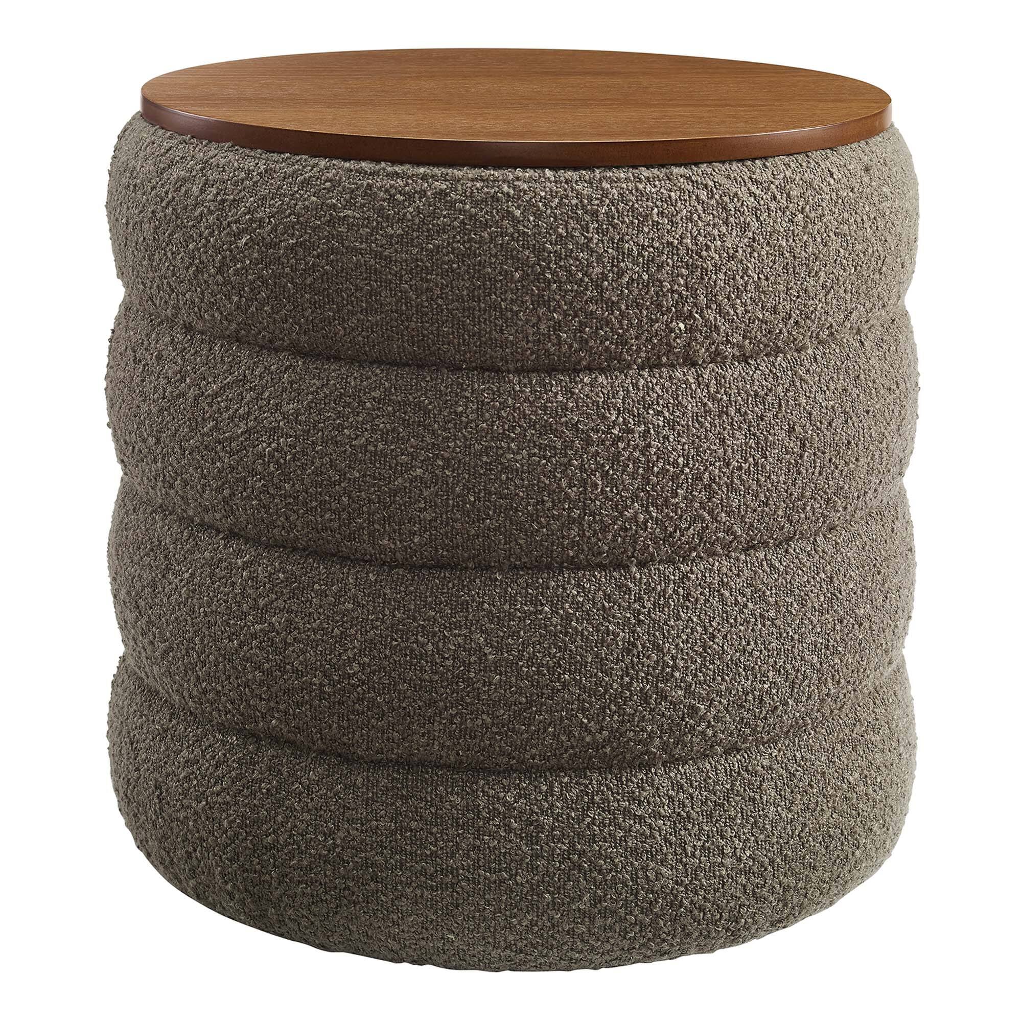 Angle. Modway - Mezzo Round Boucle Fabric Storage Ottoman by Modway - Pebble.