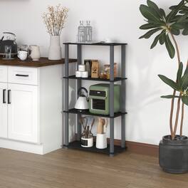 HOMLUX - 4-Tier 43.3" Corner Shelf Open Shelves for Display for Living Room and Office Organization - Black & Gray
