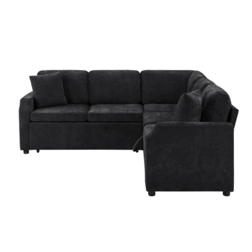 Alt View 8. LUCKY ONE - 81.9" L-Shaped Sectional Sofa Bed w/ Pull-Out Sleeper & Hidden Storage Compartment - Black.