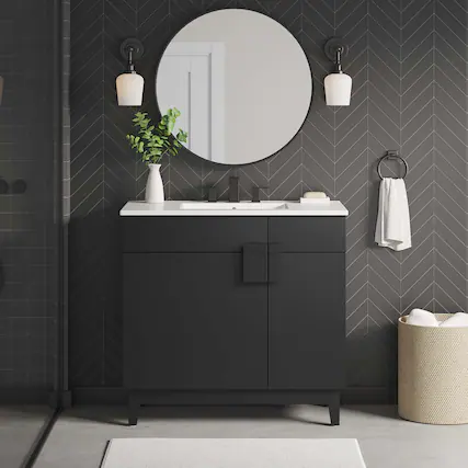 Front. Modway - Miles Bathroom Cabinet Basin Not Included by Modway - Black.