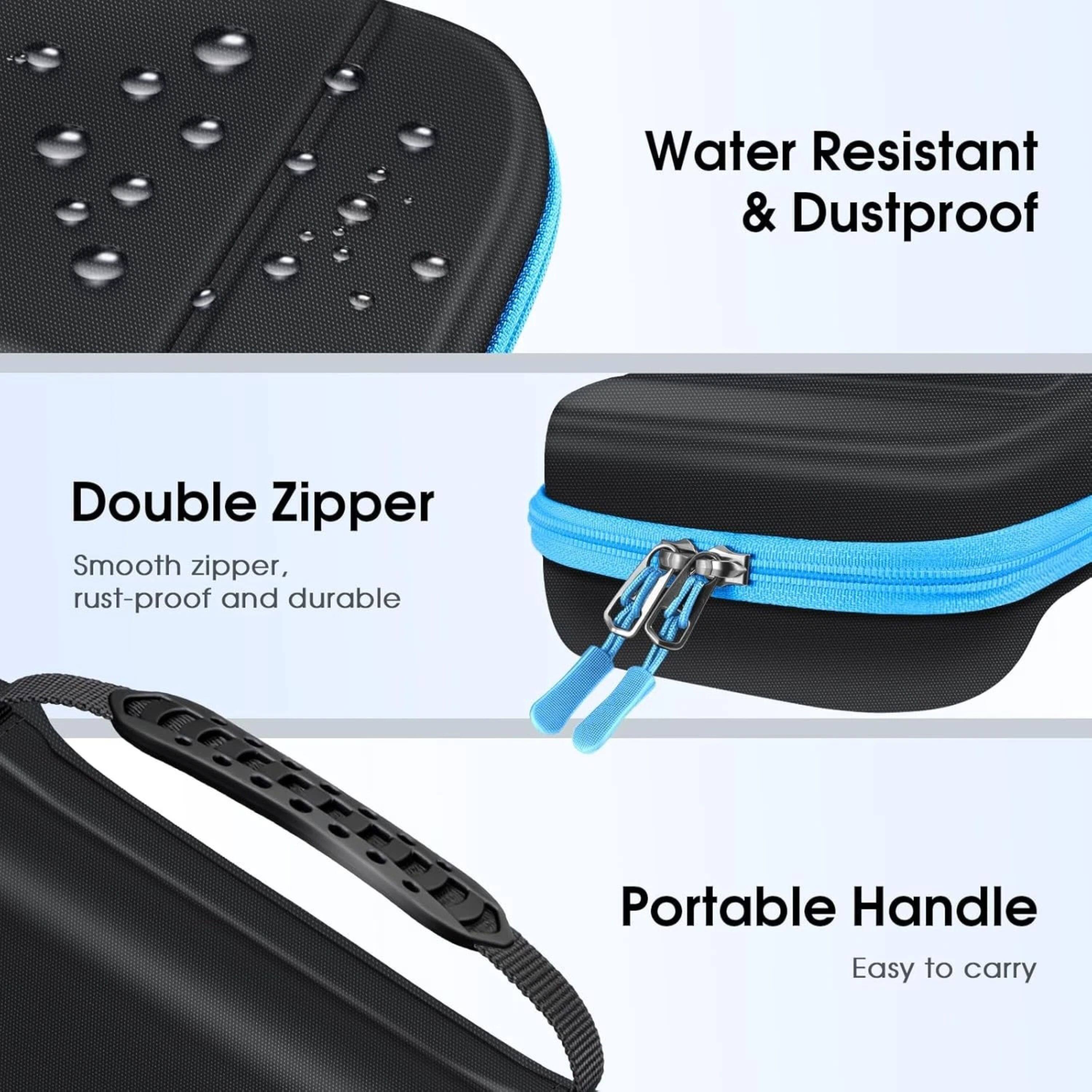 Water Resistant & Dustproof  
Double Zipper  
Smooth zipper, rust-proof and durable  
Portable Handle  
Easy to carry