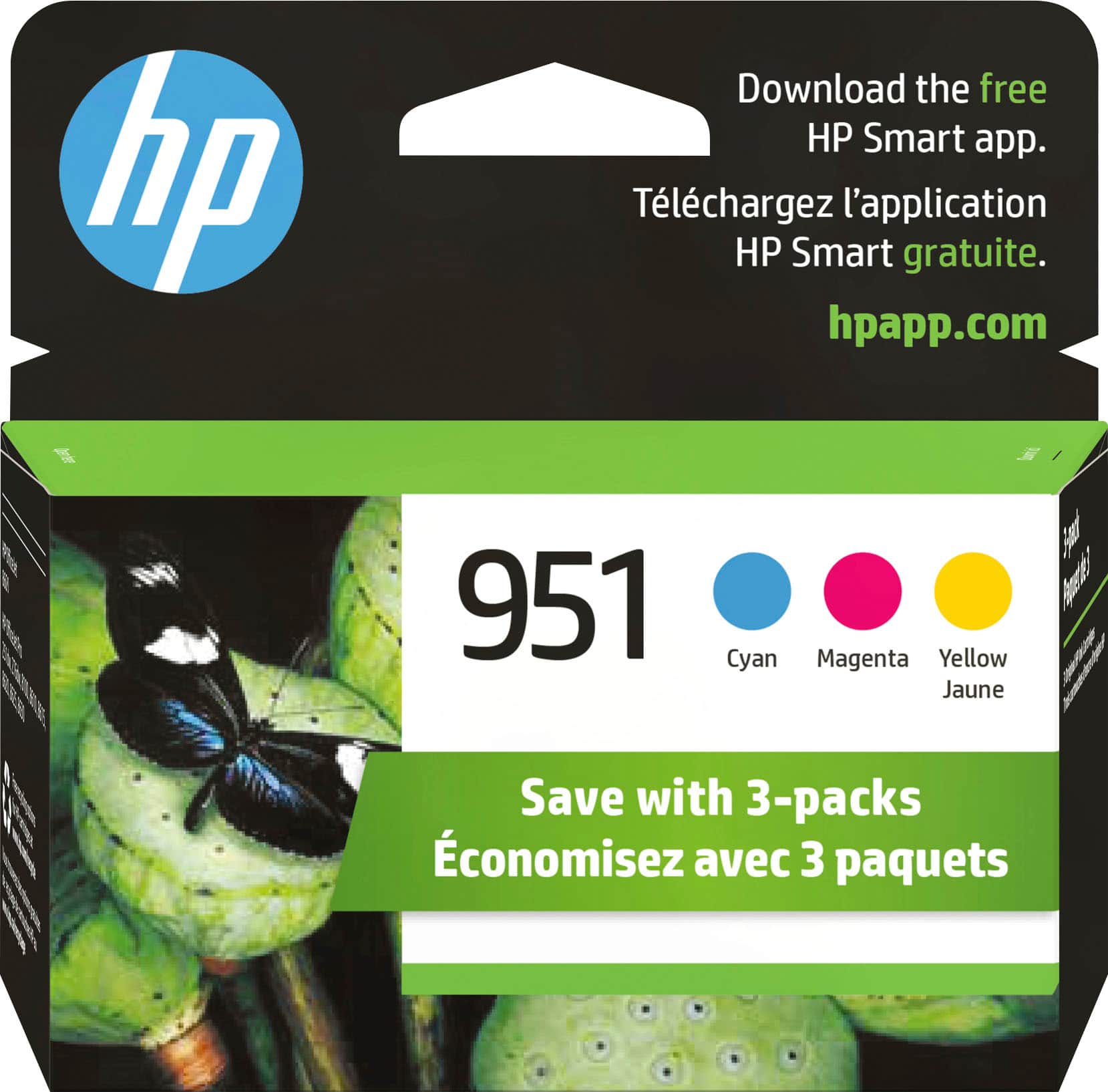 Front. HP - 951 3-Pack Standard Capacity Ink Cartridges - Cyan/Magenta/Yellow.