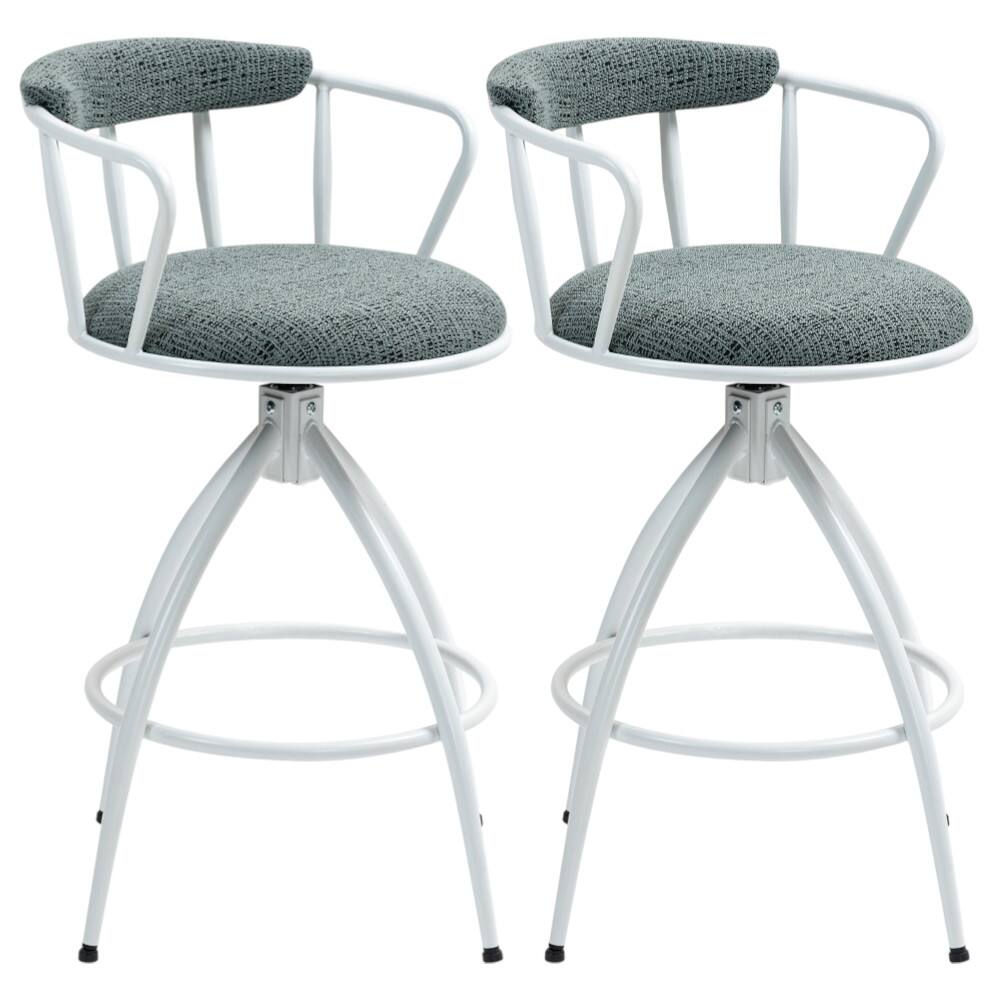 SlickBlue - Set of 2 Counter Height Bar Stools – Swivel Fabric Seat with Sturdy Metal Frame - Blue, White