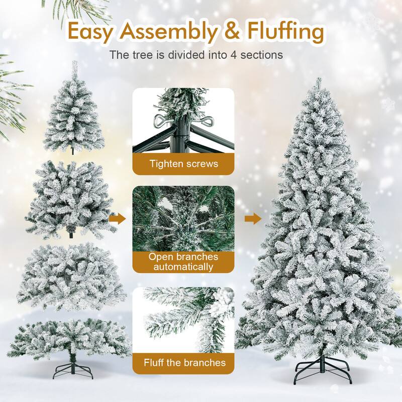 Easy Assembly & Fluffing  
The tree is divided into 4 sections  
Tighten screws  
Open branches automatically  
Fluff the branches