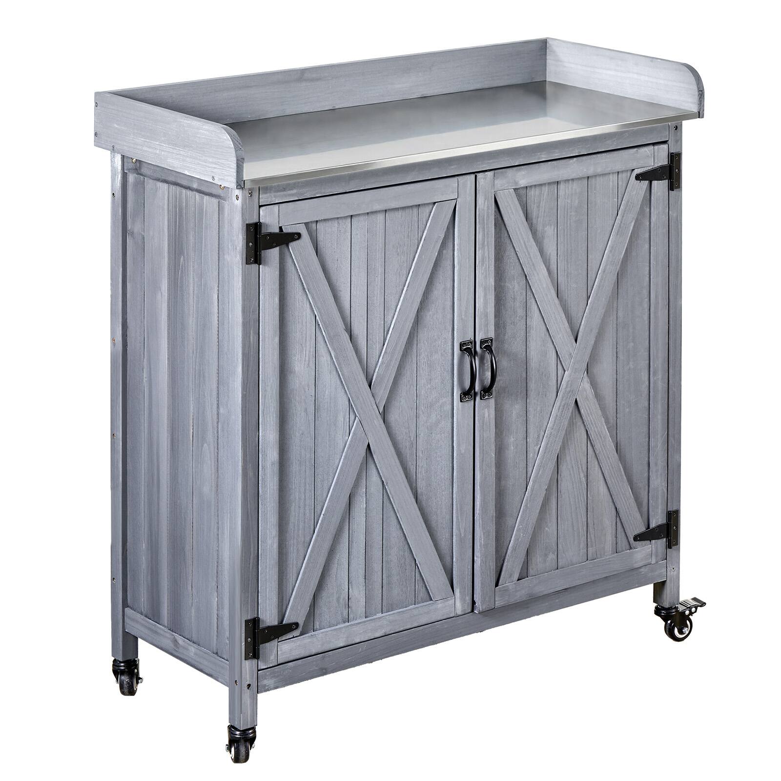 Alt View 5. VEVOR - Potting Bench Table, Outdoor Gardening Wooden Storage Cabinet with 36 x 16 in Galvanized Iron Tabletop - Gray.