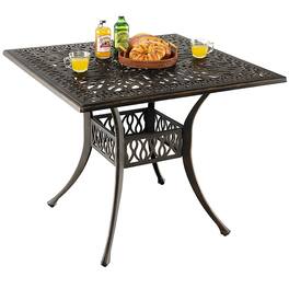 Gymax - 35.4'' Patio Square Dining Table Cast Aluminum Umbrella Hole All-weather Outdoor - Bronze