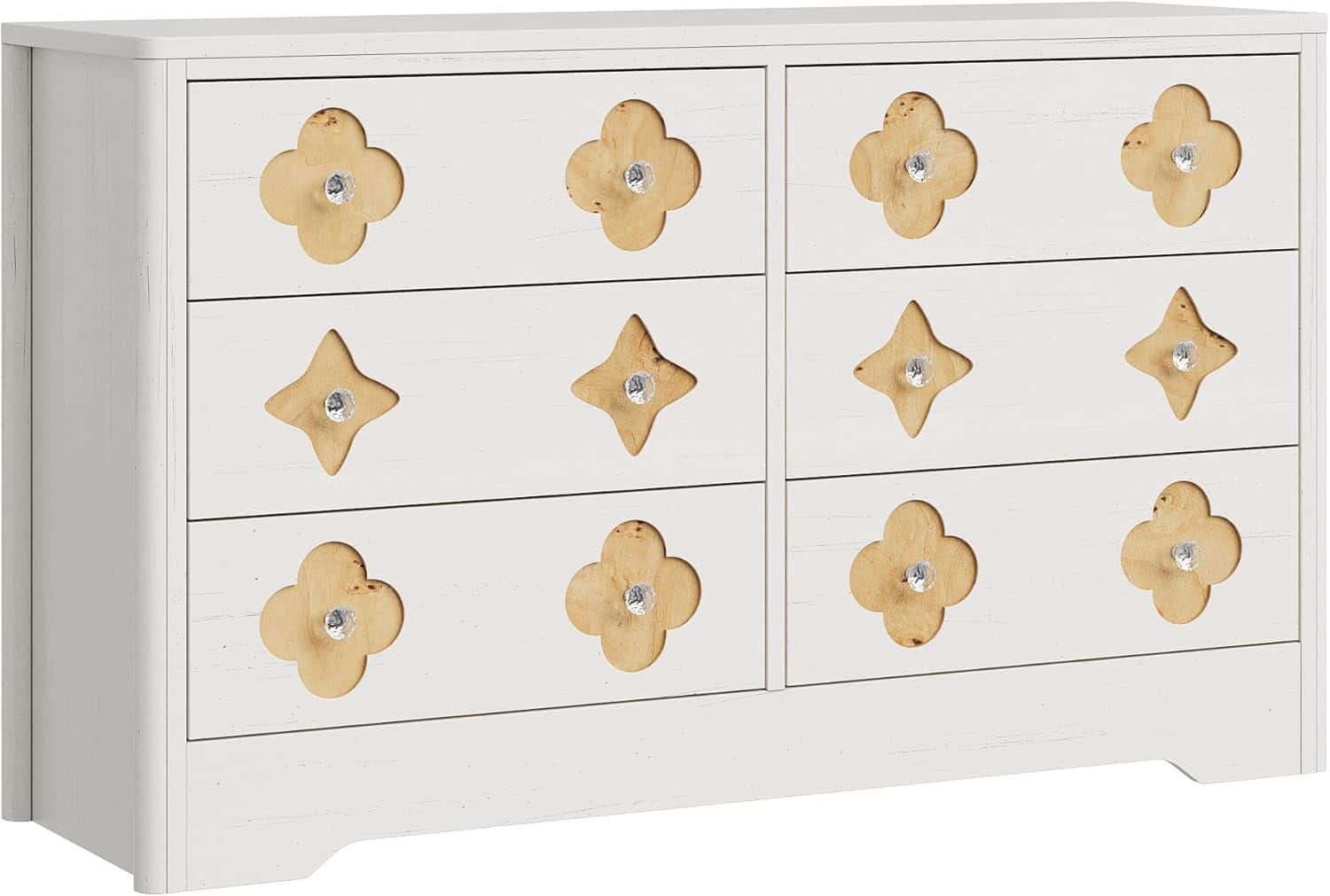 Acekool - Fluted Dresser for Bedroom 6 Drawer 47.4 Inch Wide Chest Large Clothes Storage Wood Dresser and TV Stand - White