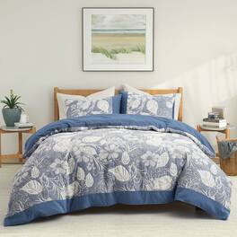 Peace Nest - 100% Cotton Double-Layer Gauze Floral Jacquard Duvet Cover Set - Navy