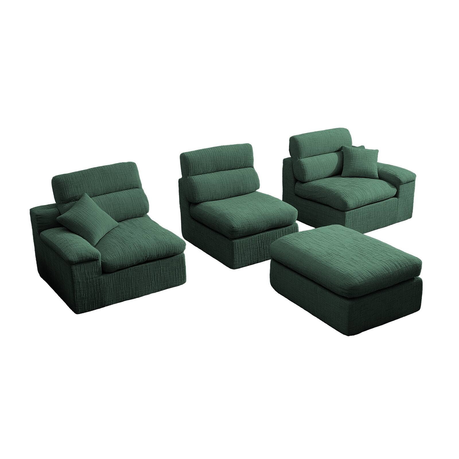Alt View 2. Anysun - L-Shape Chenille Corner Chaise Sofa with High Backrest - Compressed Sponge, No Assembly for Living Room & Apartment - Green.