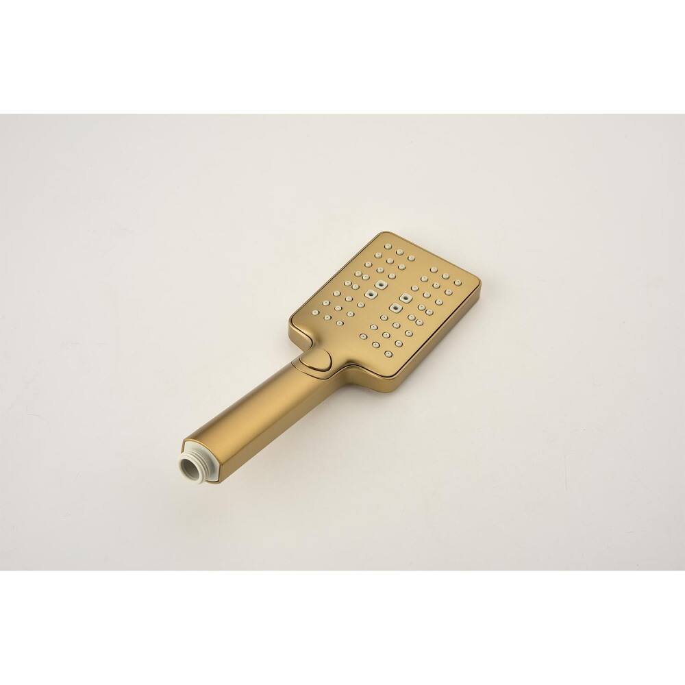 Alt View 1. JUJABU - Brushed Gold Shower System with Shower Head, Slide Bar, Bodysprays, Shower Arm, Hose, Valve Trim, and Lever Handles - Brushed Gold.