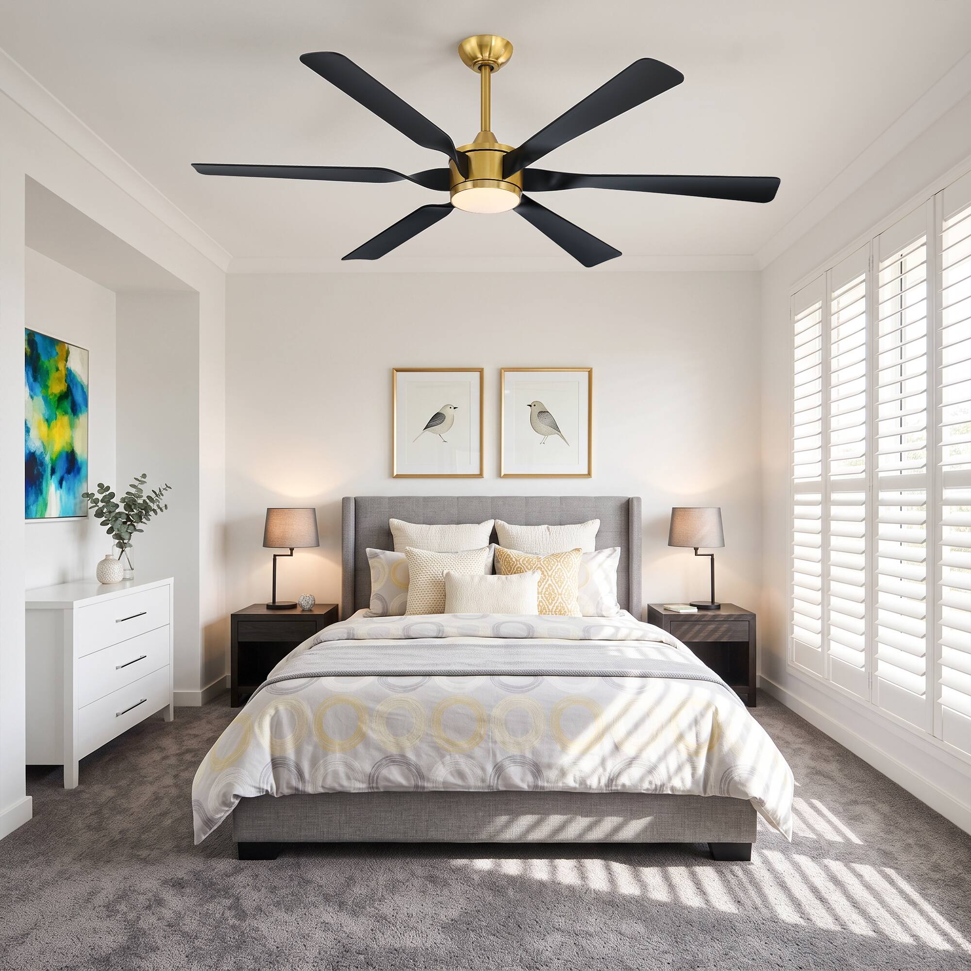 Back. Parrot Uncle - 60-Inch Modern DC Motor Ceiling Fan with Dimmable LED Light and Remote - Gold.
