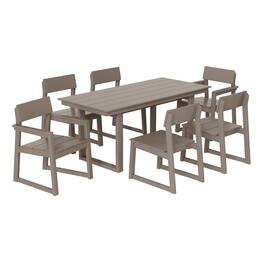 WestinTrends - Paloma 7-Piece Modern HDPE Outdoor Patio Dining Table Set With Umbrella Hole - Weathered Wood