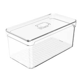 OU - Fridge Organizer Bin with Vented Lid 5.3qt, Stackable Refrigerator Storage Bin - Clear