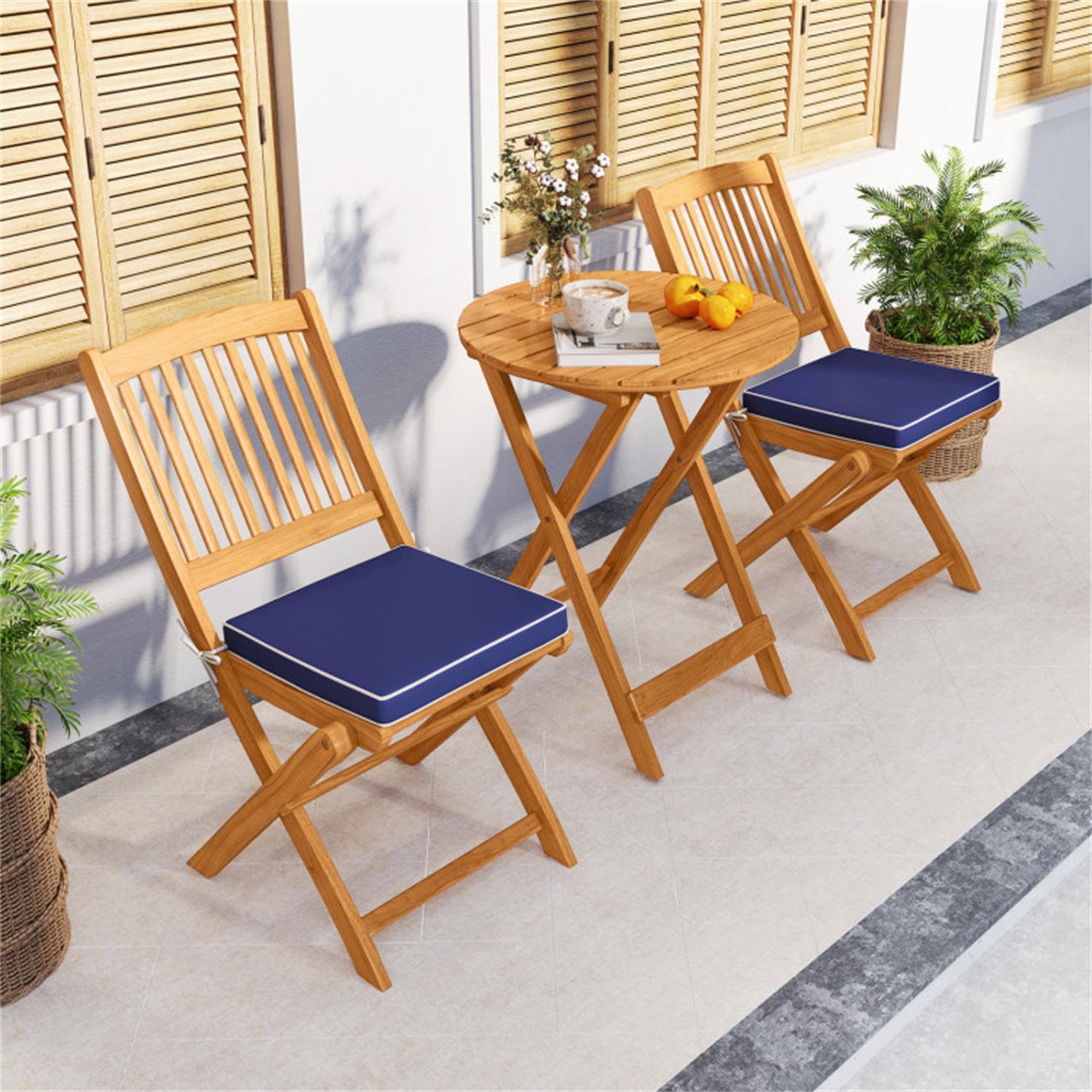 Alt View 3. Boyel Living - Navy 3 Pieces Acacia Wood Patio Folding Bistro Set with Soft Cushions 33.5-in L x 23.5-in W x 18.5-in H - Navy.
