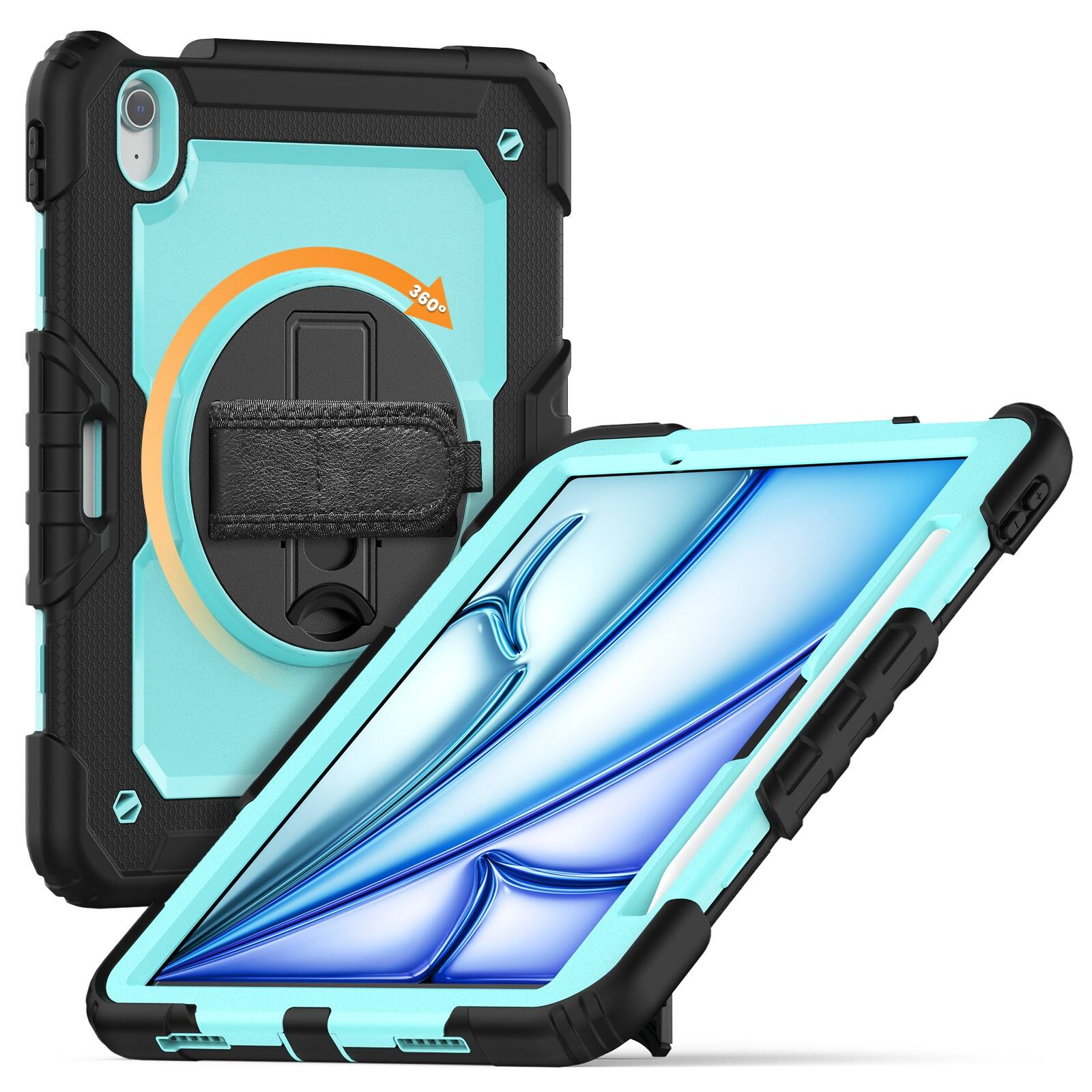 Left. UUCOVER - Full Body Case for iPad Air 11-inch M4/M3/M2 Shockproof Built-in Screen Protector Stand with Hand/Shoulder Strap Cover - Mint+Black.