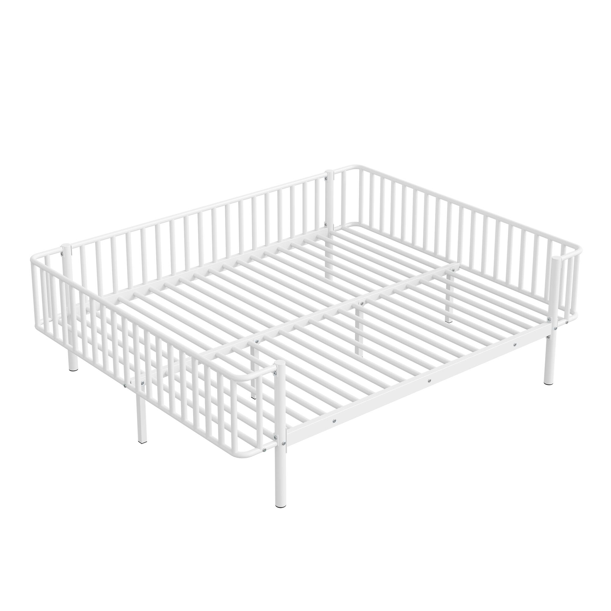 Angle. Whisen - Metal Daybed Frame,Heavy-Duty Steel Platform Bed with Slat Support - White.