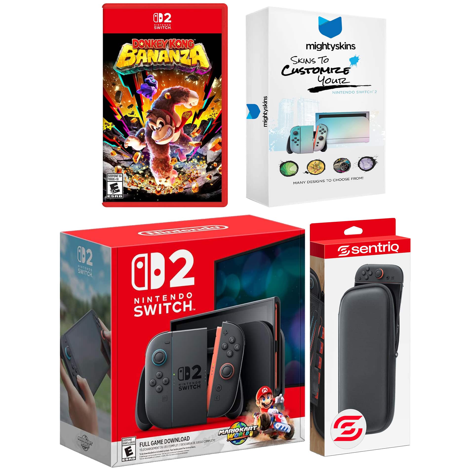 Switch 2 + Mario Kart World, Donkey Kong Bonanza, MightySkins Code and Protective Case Bundle - Nintendo Switch 2