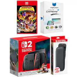Switch 2 + Mario Kart World, Donkey Kong Bonanza, MightySkins Code and Protective Case Bundle - Nintendo Switch 2