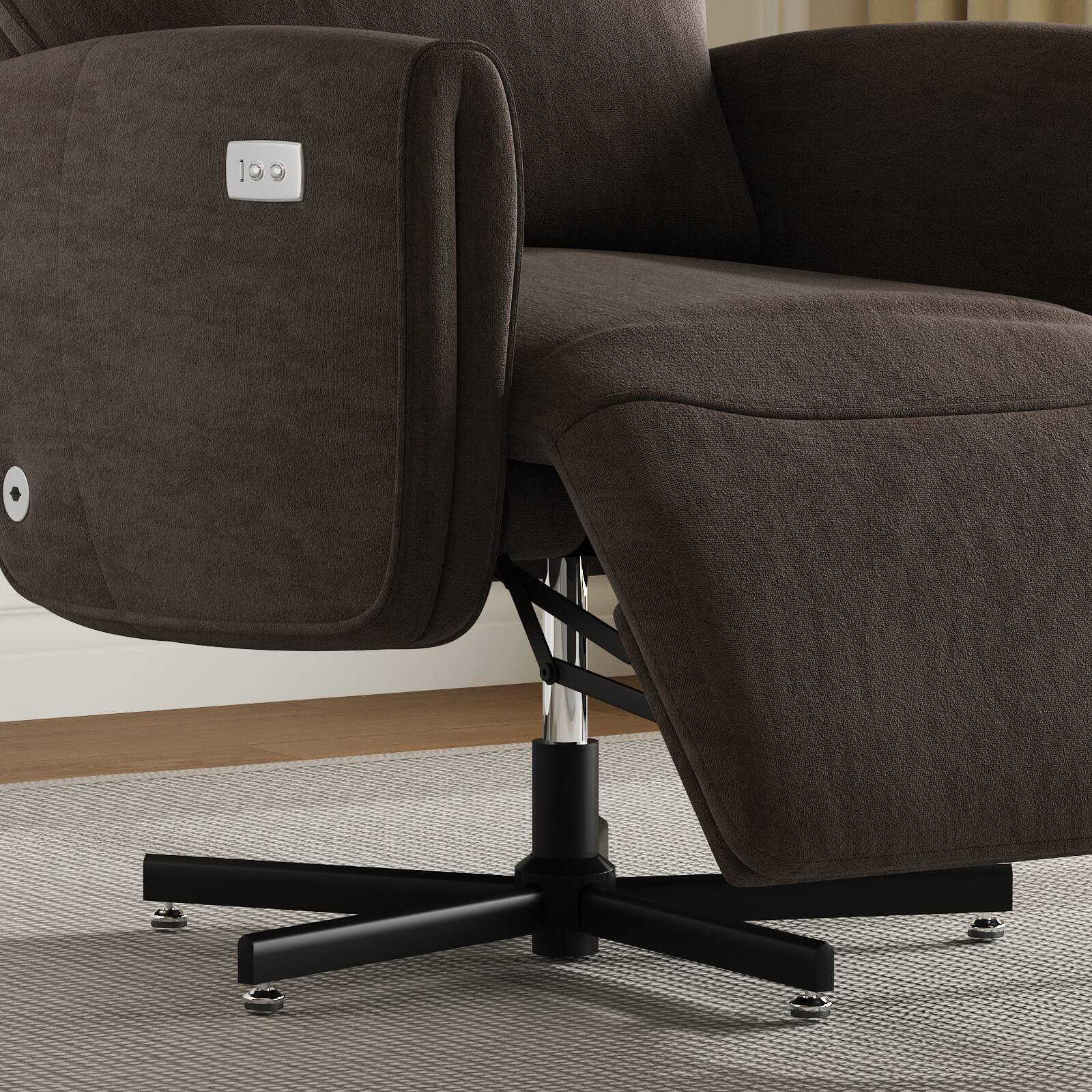 Alt View 3. Forest'nSky - Power Swivel Recliner Chair, Electric Reclining Armchair with USB & Type-C Charging, 360° Rotating Velvet Chair,Coffee - Coffee.