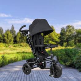 Hivvago - 4-in-1 Reversible Toddler Tricycle with Adjustable Push Handle and Safety Harness - Black