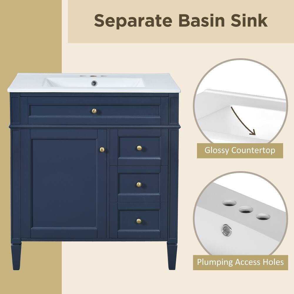 Separate Basin Sink  
Glossy Countertop  
Plumbing Access Holes