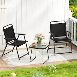 Mondawe - Folding Patio Conversation Bistro Set with 2 Chairs and Table 3-Piece - Black