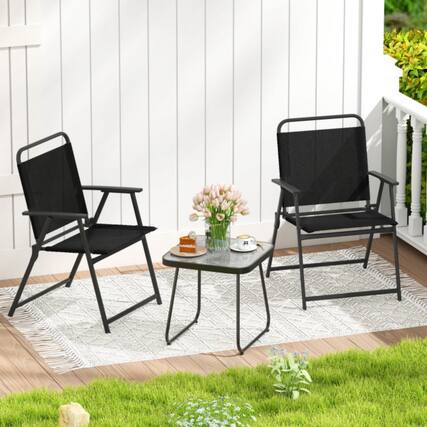 Front. Mondawe - Folding Patio Conversation Bistro Set with 2 Chairs and Table 3-Piece - Black.