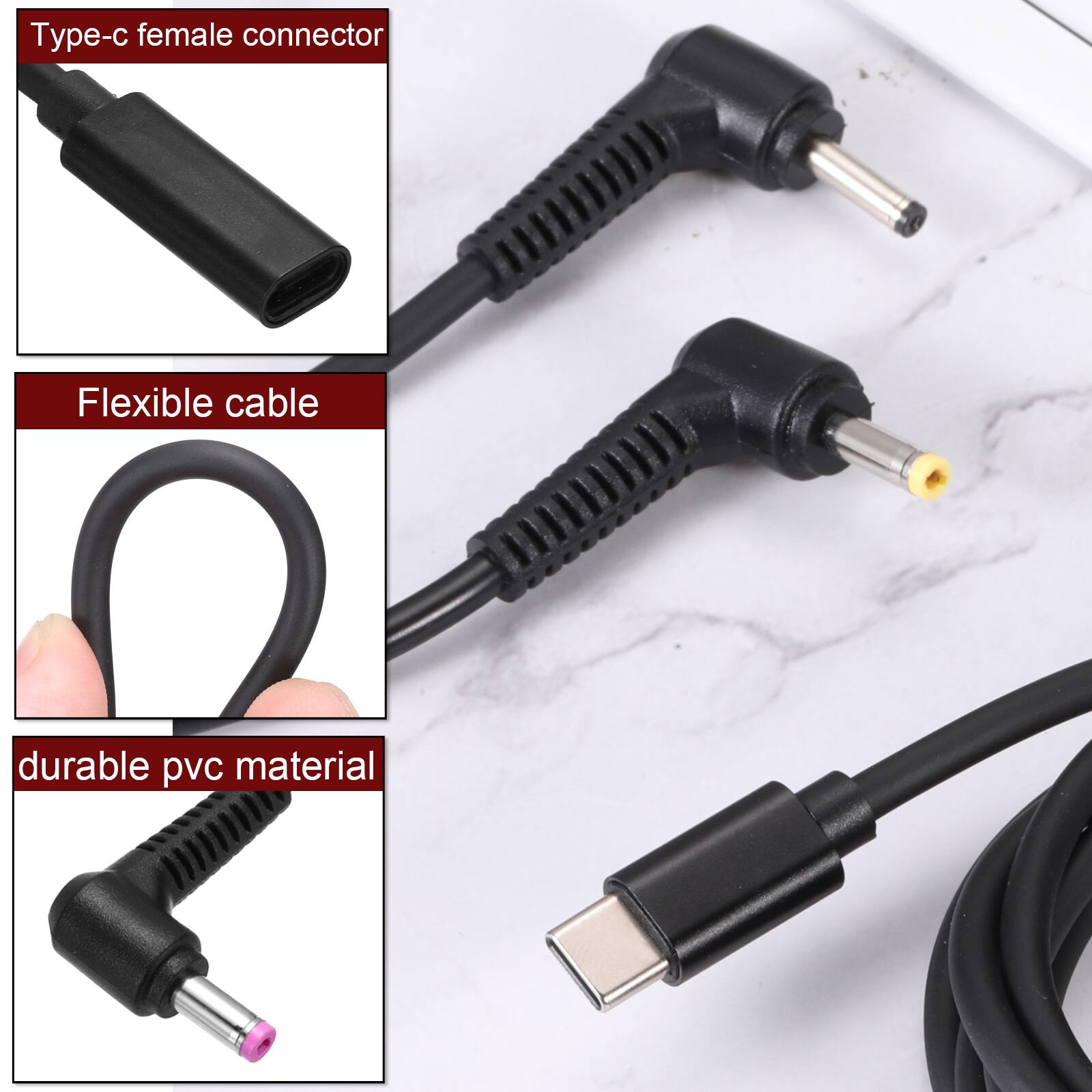 Type-c female connector  
Flexible cable  
Durable PVC material