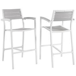 Maine Outdoor Patio Bar Stool Set of 2 by Modway - White Light Gray