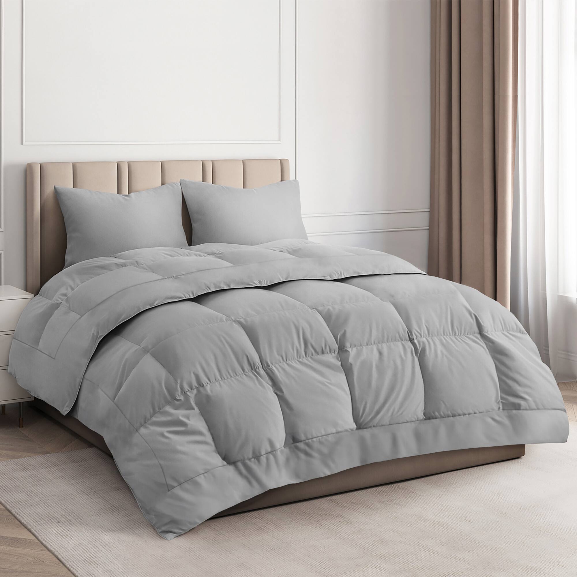 Front. CGK Linens - Premium All-Season Down Alternative Comforter - Fluffy Oversized Duvet Insert - Light Gray.