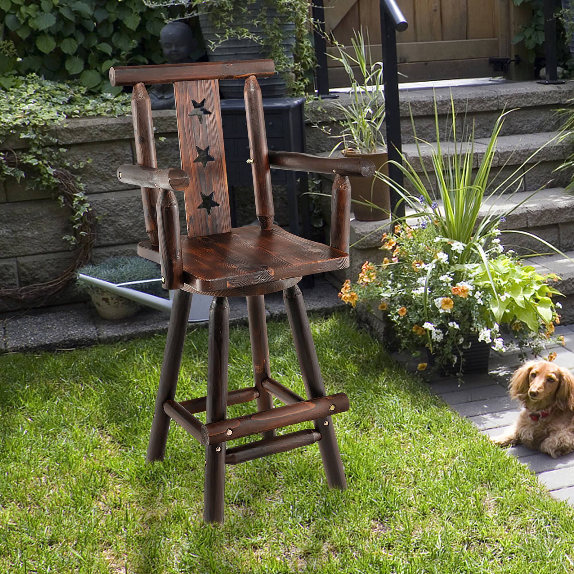 Alt View 2. Costway - Costway Set of 2 Wooden Bar Stools Swivel Bar Height Kitchen Patio Chairs with Armrest - Brown.
