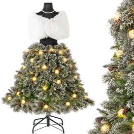 Costway - 5 FT Artificial Mannequin Tree with 465 Branch Tips 50 Warm White LED Lights - Green