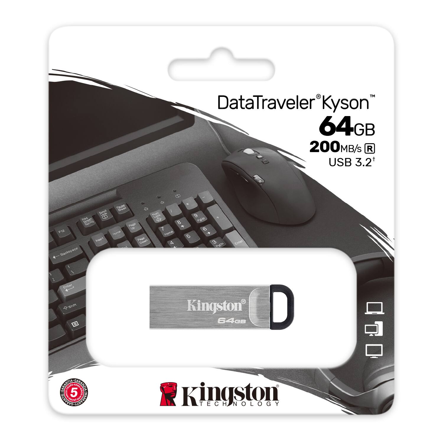 Alt View 12. Kingston - DataTraveler Kyson 64GB High Performance USB 3.2 Gen 1 Metal USB Flash Drive DTKN/64GB.