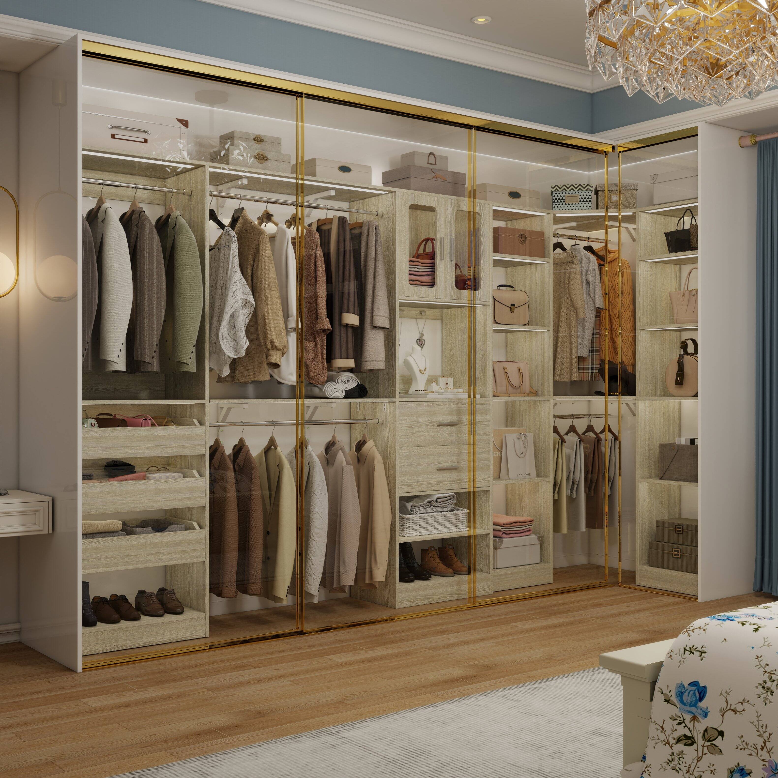 Alt View 2. Aheaplus - 100'' Large Walk-in Closet Organizer System with Drawers, Hanging Rods and 20 Shelves for Storage, 3 Sets - Beige Oak.